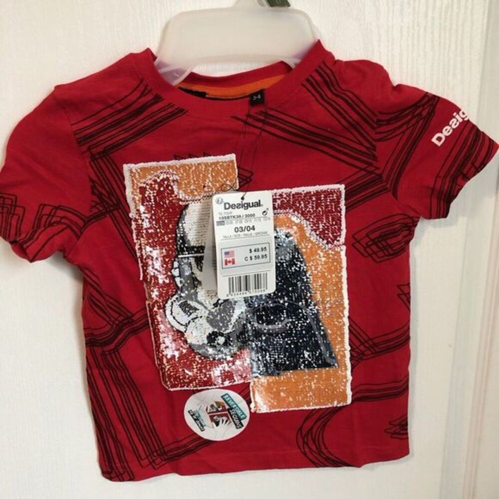 Desigual‎ Star Wars Boys' T-Shirt Size 3/4 Red Stormtrooper Darth Vader NWT